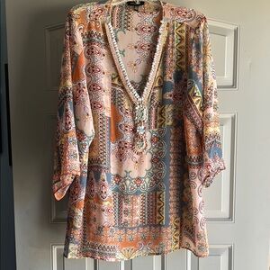 Melissa Paige Bohemian Patchwork Blouse with beads - 2X
